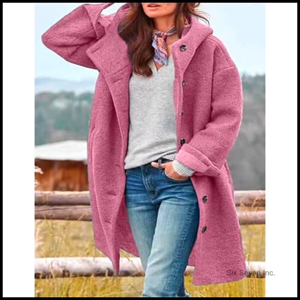 Wool Pea Coat Hooded Trench Casual Oversized Classic Winter Jacket Women - Picture 3 of 4